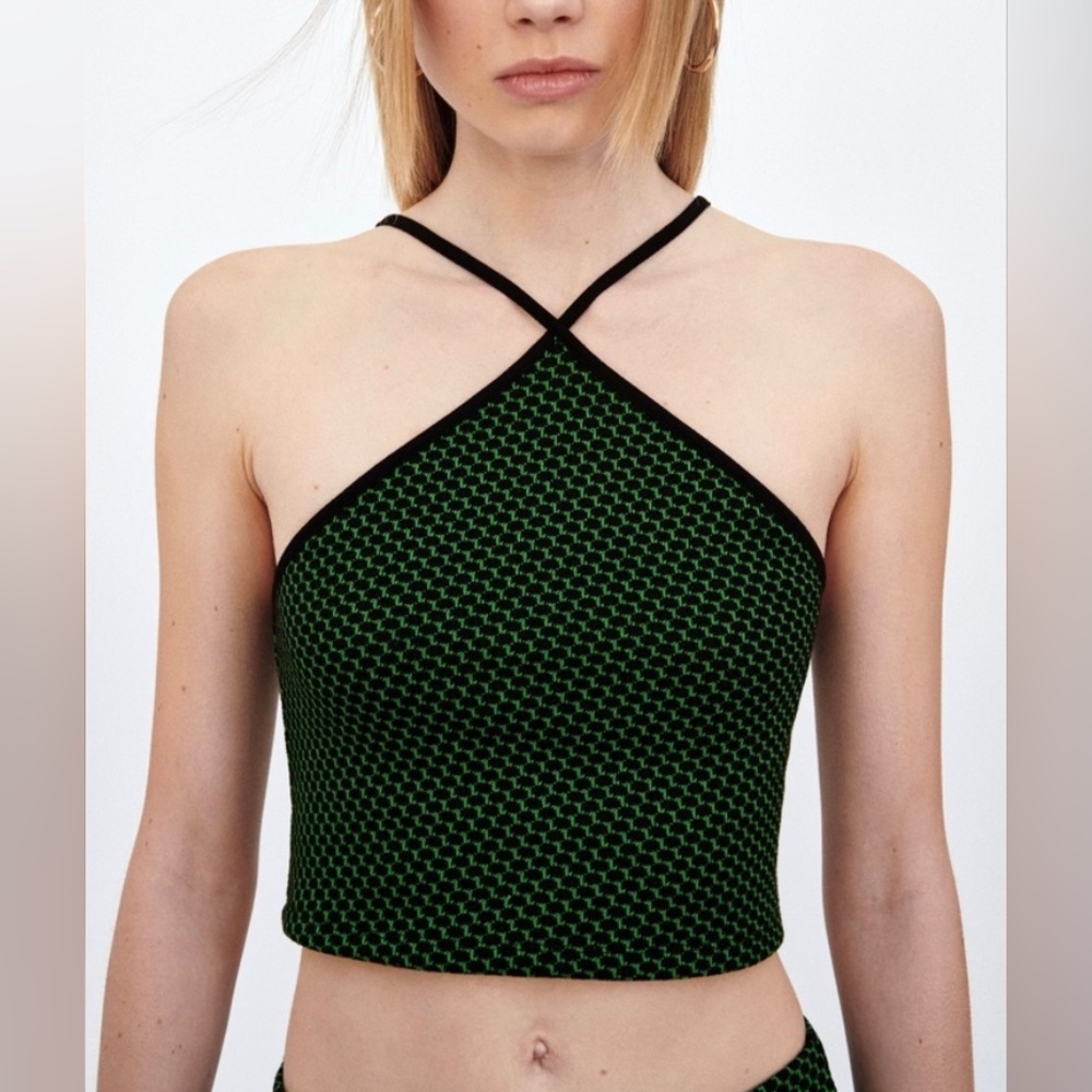 ZARA GREEN/BLACK HALTER TOP